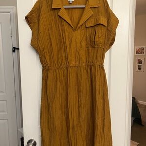 Women's Mustard Shirt Dress with Drawstring Waist